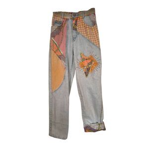 Vintage denim jeans Major Damage 80s 90s patchwork light acid wash denim patchwo